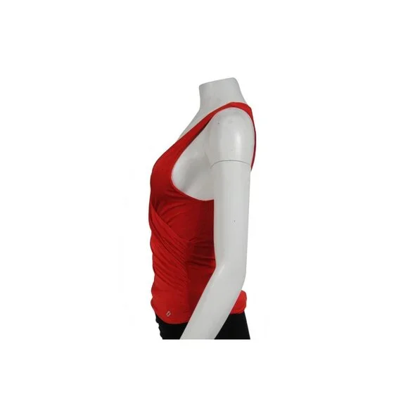 Ralph Lauren Purple LabelAssymetrical Top Small Red Blouse Runched Sleeveles